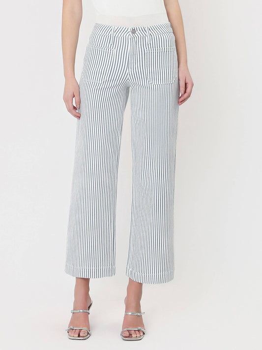 Lovervet by VERVET - HIGH RISE PATCH POCKET CROP STRIPED WIDE LEG JEAN