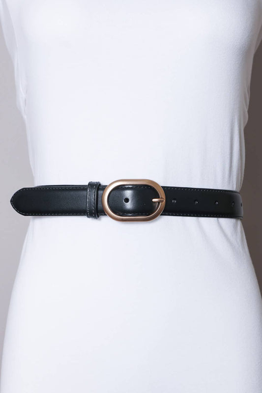 Matte Rosegold Oval Buckle Hip Belt: Black