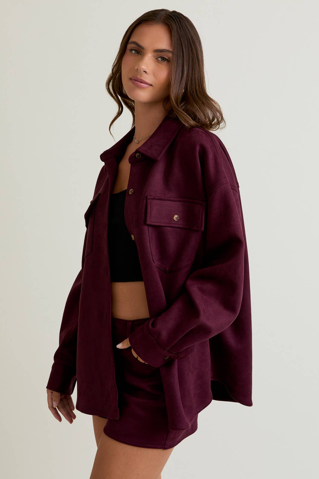 LE LIS - LONG SLEEVE COLLARED OVERSIZED SUEDE SHACKET