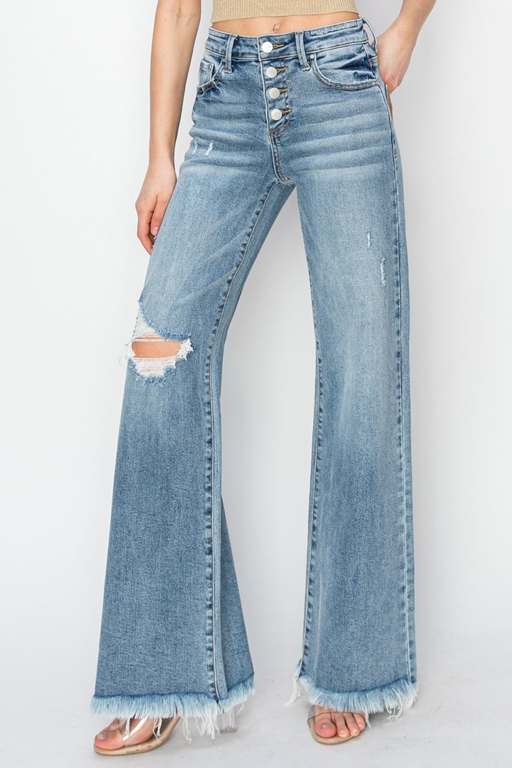ONLINE ONLY! RISEN Mid Rise Button Fly Wide Leg Jeans