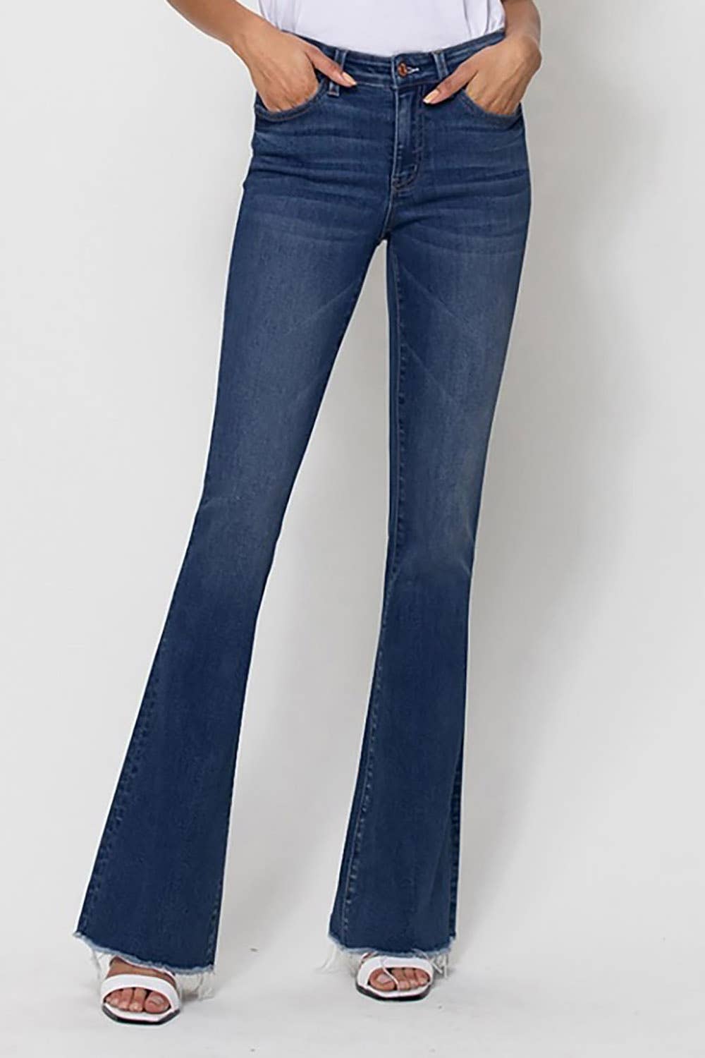 VERVET by FLYING MONKEY - MID RISE RAW HEM FLARE JEANS : WITTY