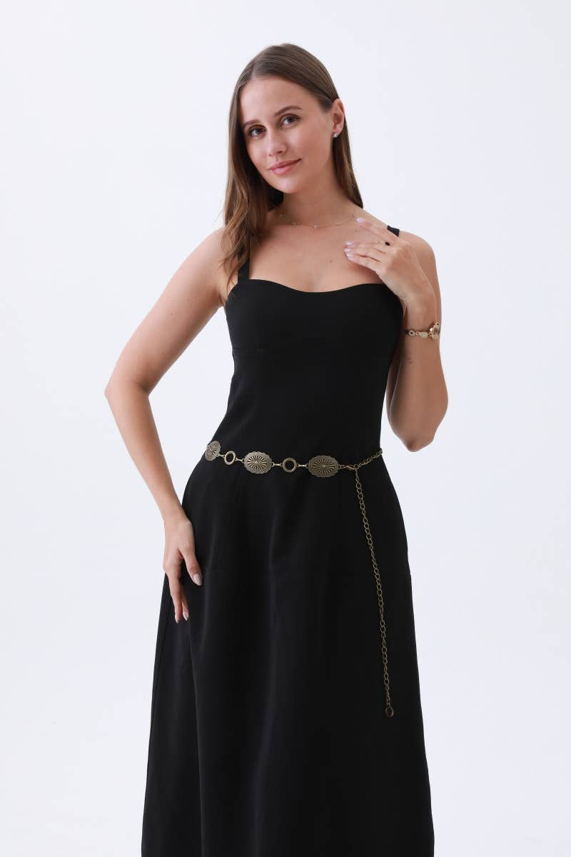 Leto Accessories - Western Chain Belt – Interlocking Oval & O-Ring Design: Autique Gold