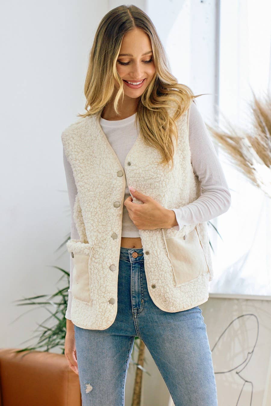BNS - Shearling Vest: IVORY