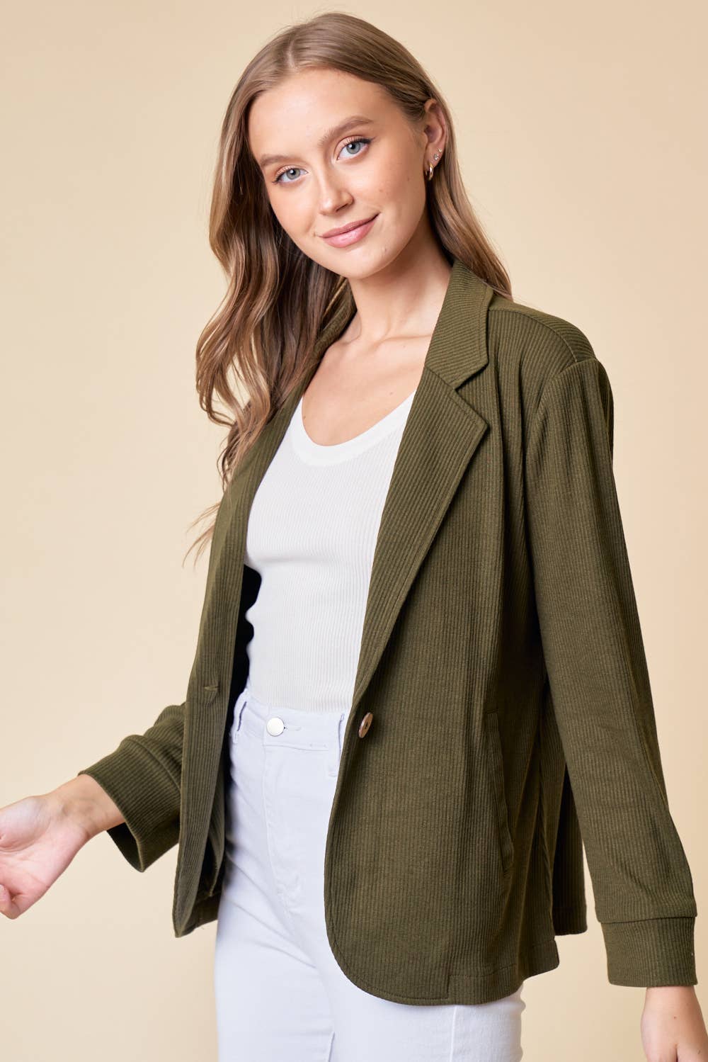 Doe and Rae - Placket Sleeve Knit Blazer - OLIVE
