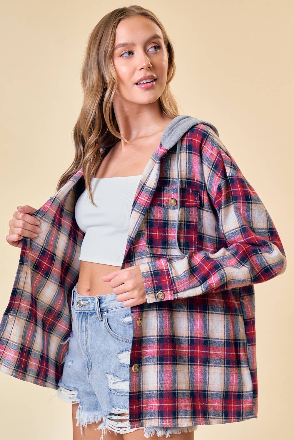 Doe and Rae - HOODIED PLAID SHIRT