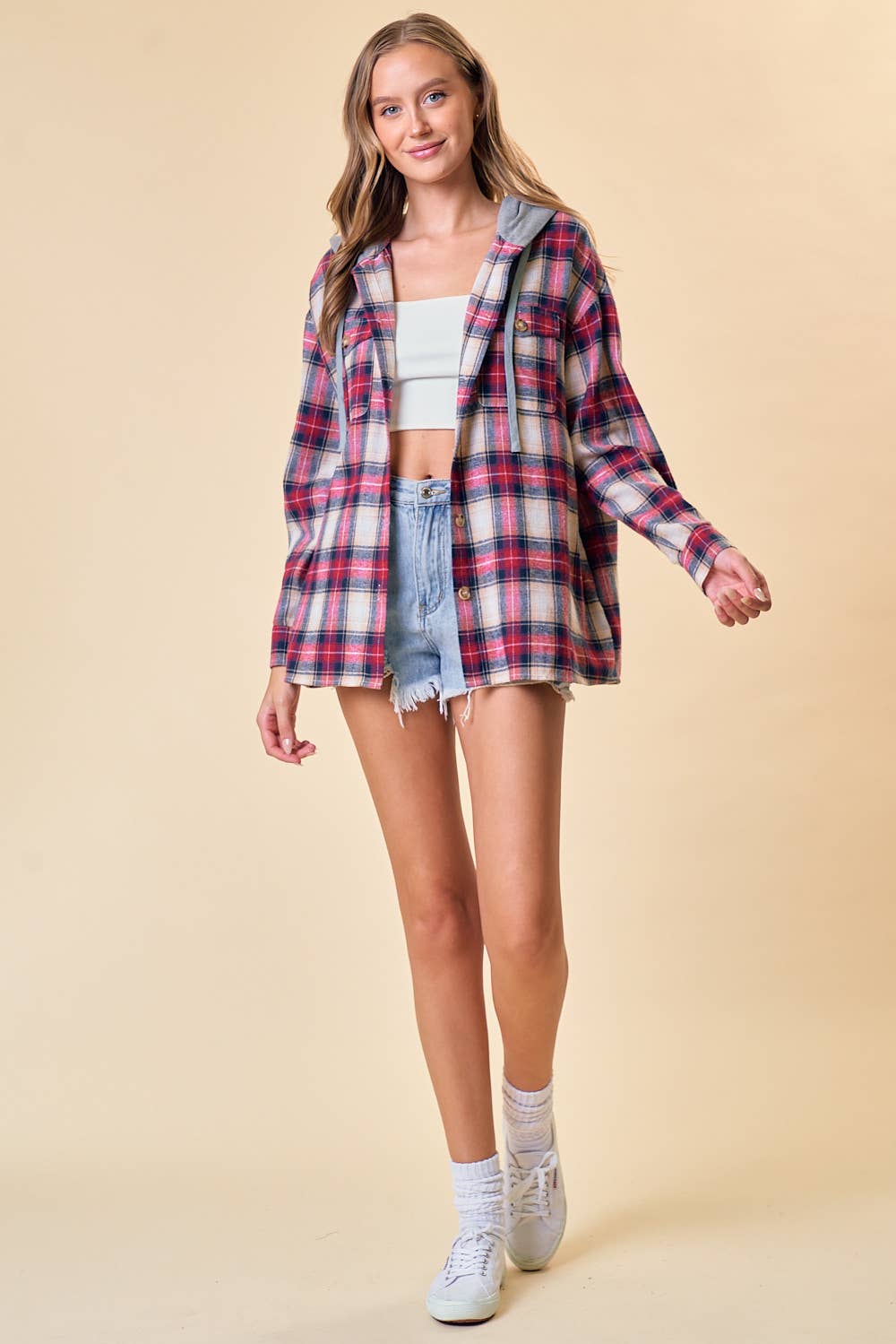 Doe and Rae - HOODIED PLAID SHIRT