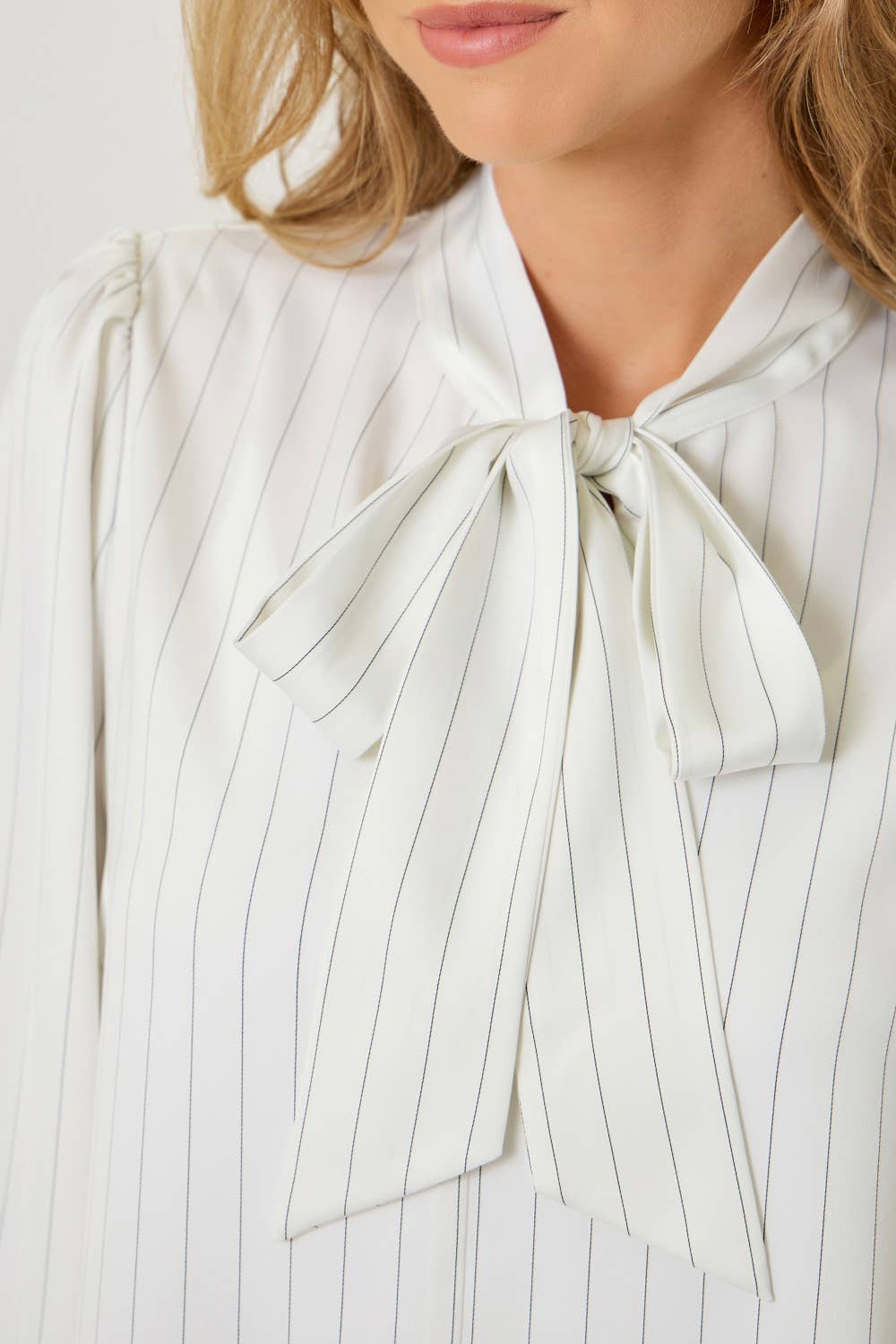 Ribbon Tie Stripe Shirt in Ivory