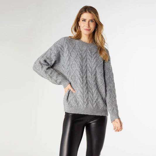 COCO + CARMEN - Casper Cable Knit Sweater: Light Heather Grey