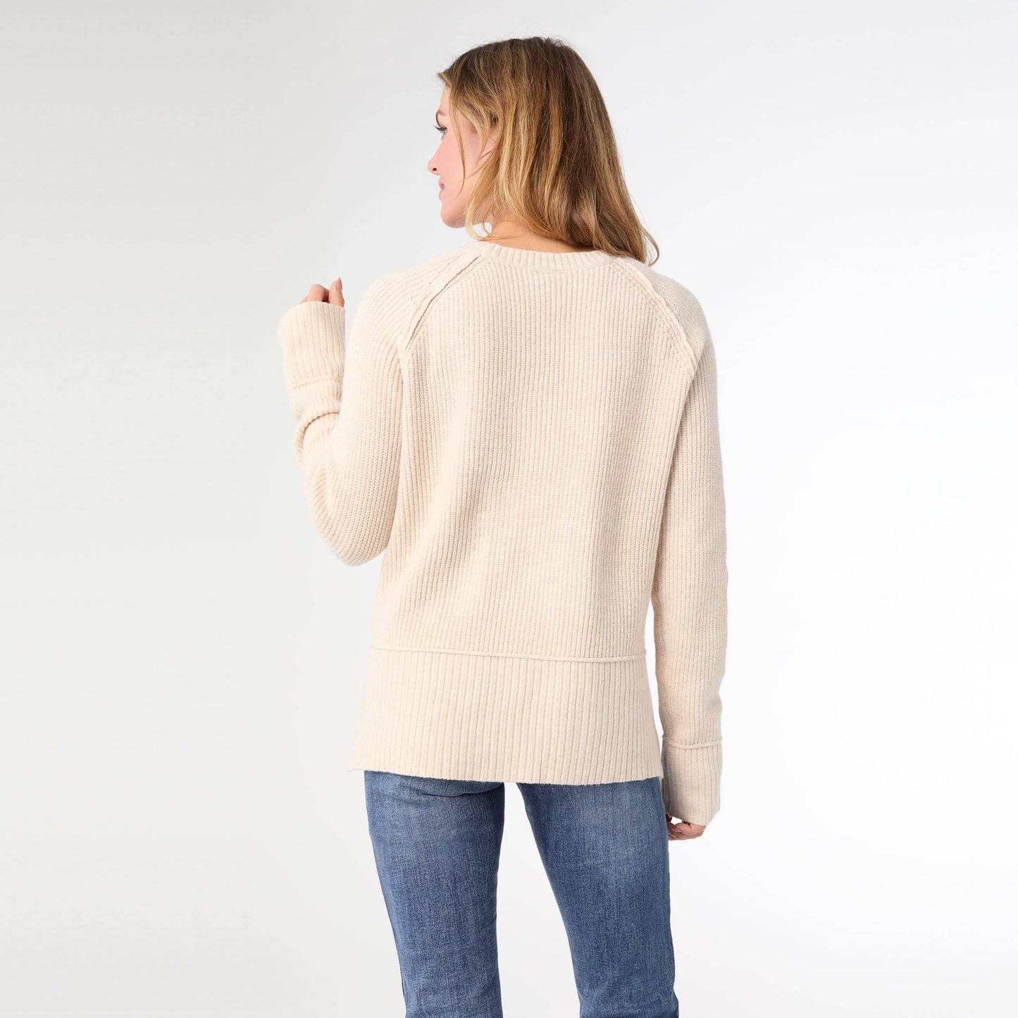 COCO + CARMEN - Helix Crew Neck Sweater with Side Slit - Fall: Oatmeal