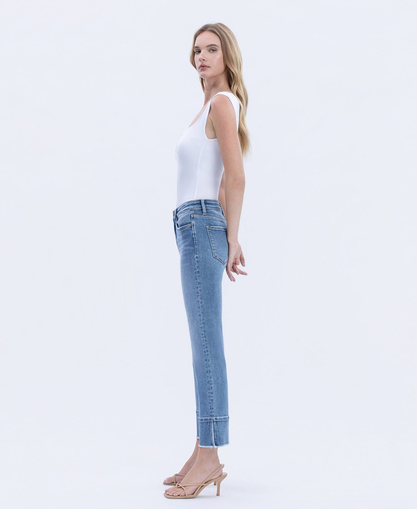 FLYING MONKEY - HIGH RISE TROUSER SLIT HEM KICK FLARE JEANS URBANE