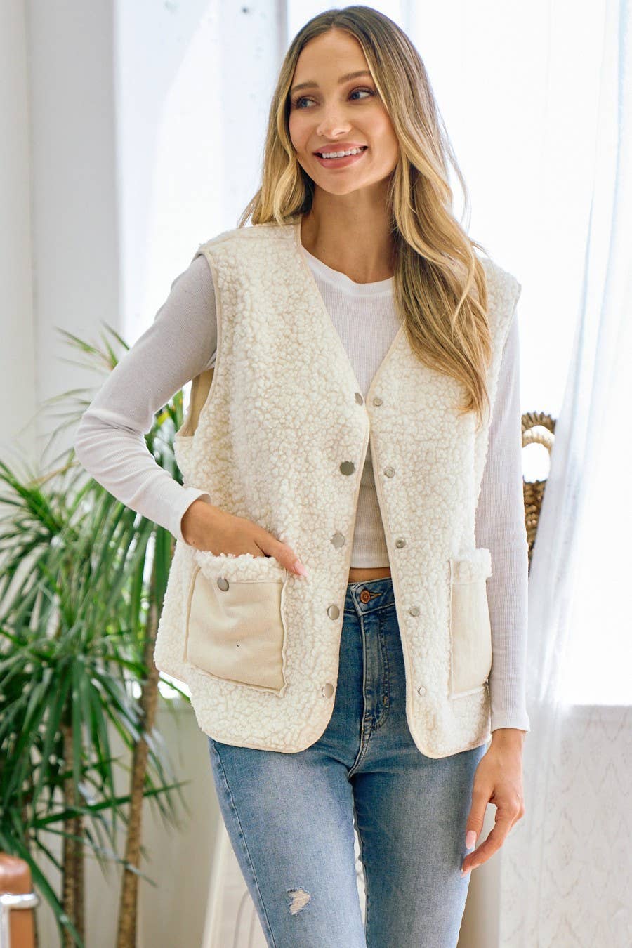 BNS - Shearling Vest: IVORY