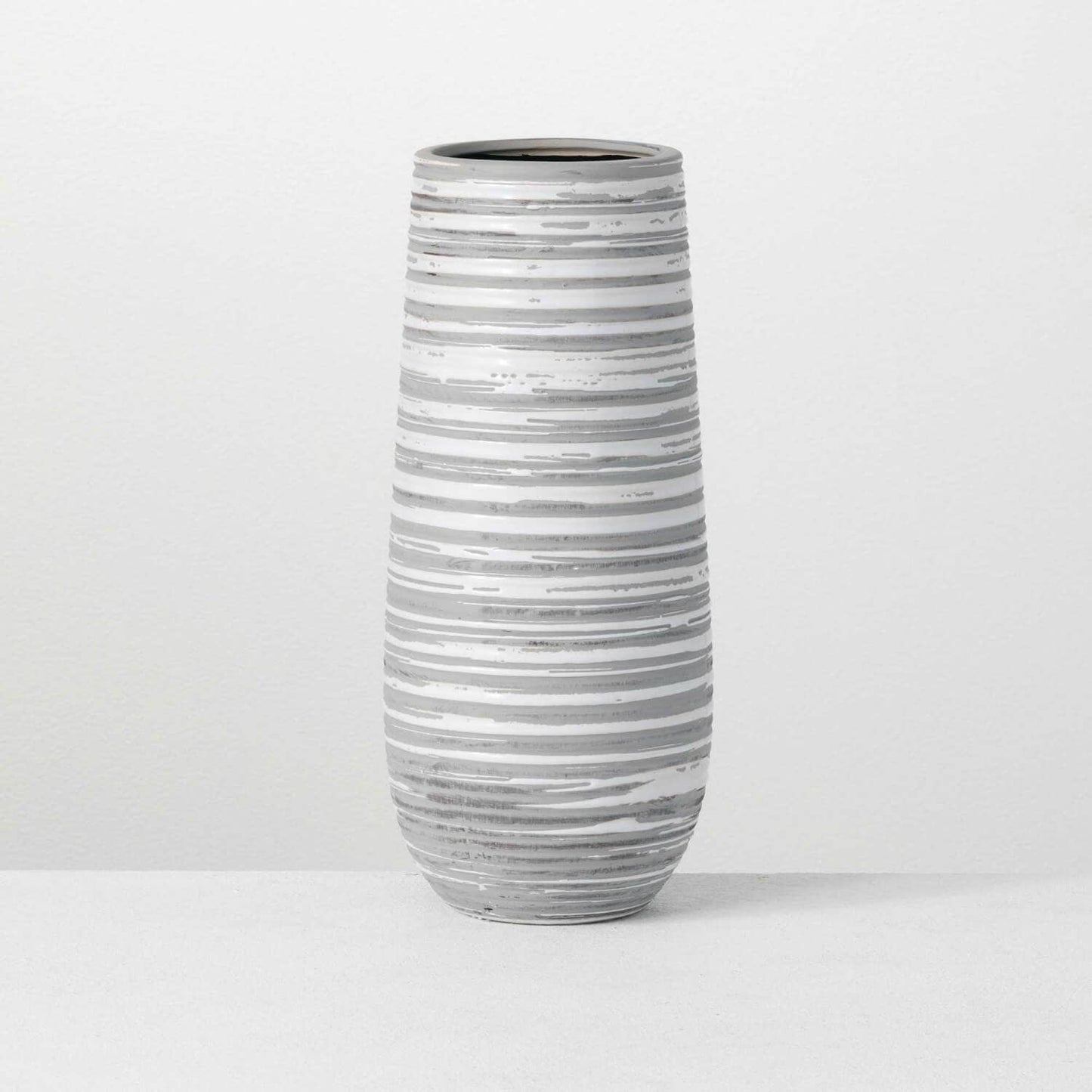 Sullivans Home Decor - TALL STRIPED GRAY WHITE VASE