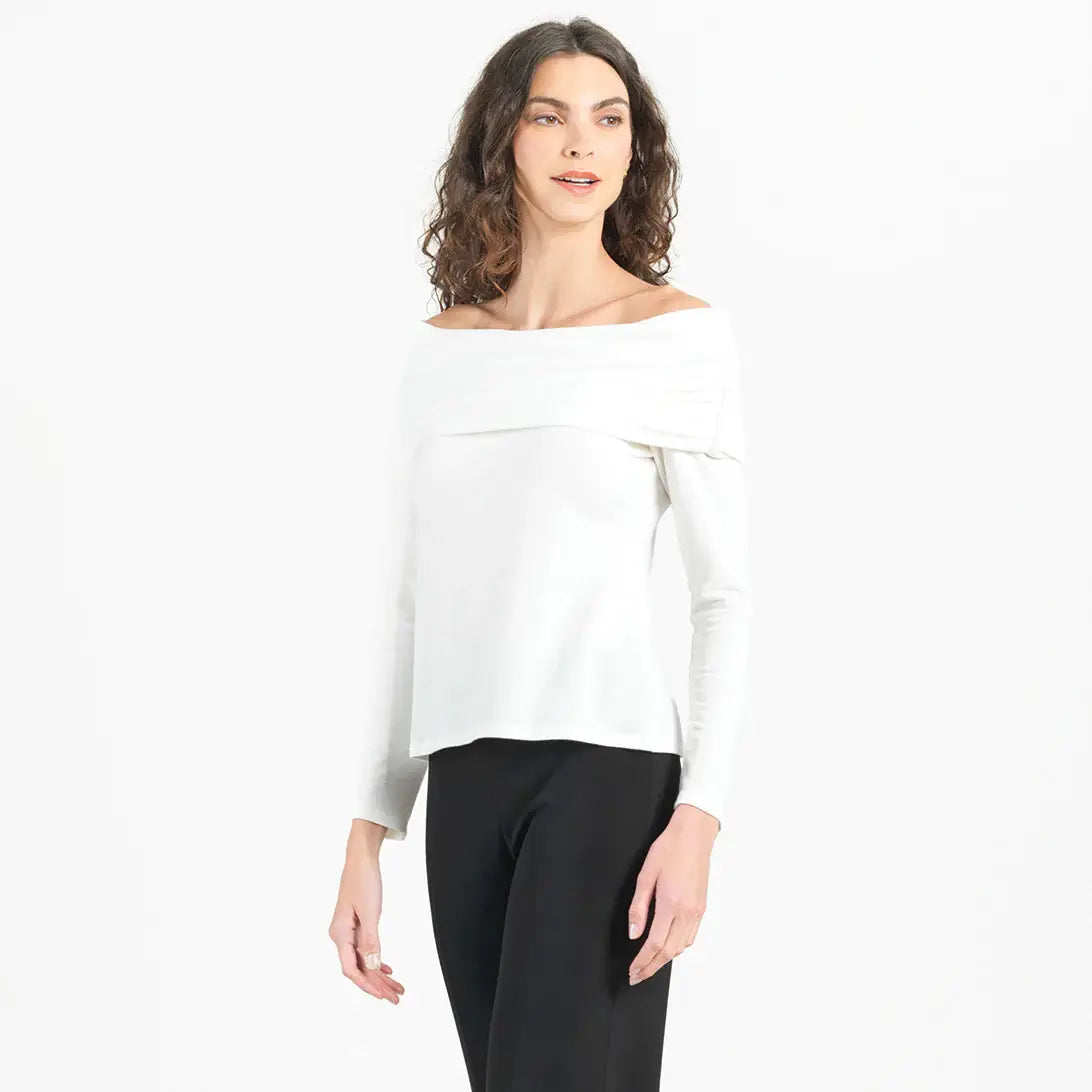 Clara Sunwoo - Ultra Cozy - Ruched Off-Shoulder Sweater Top: Ivory