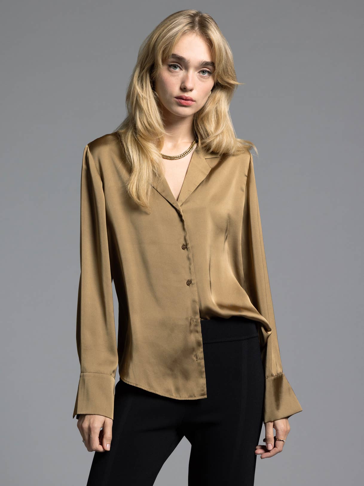 Weekend Los Angeles - V-Neck Button Up - BRIENNE TOP: BRONZE