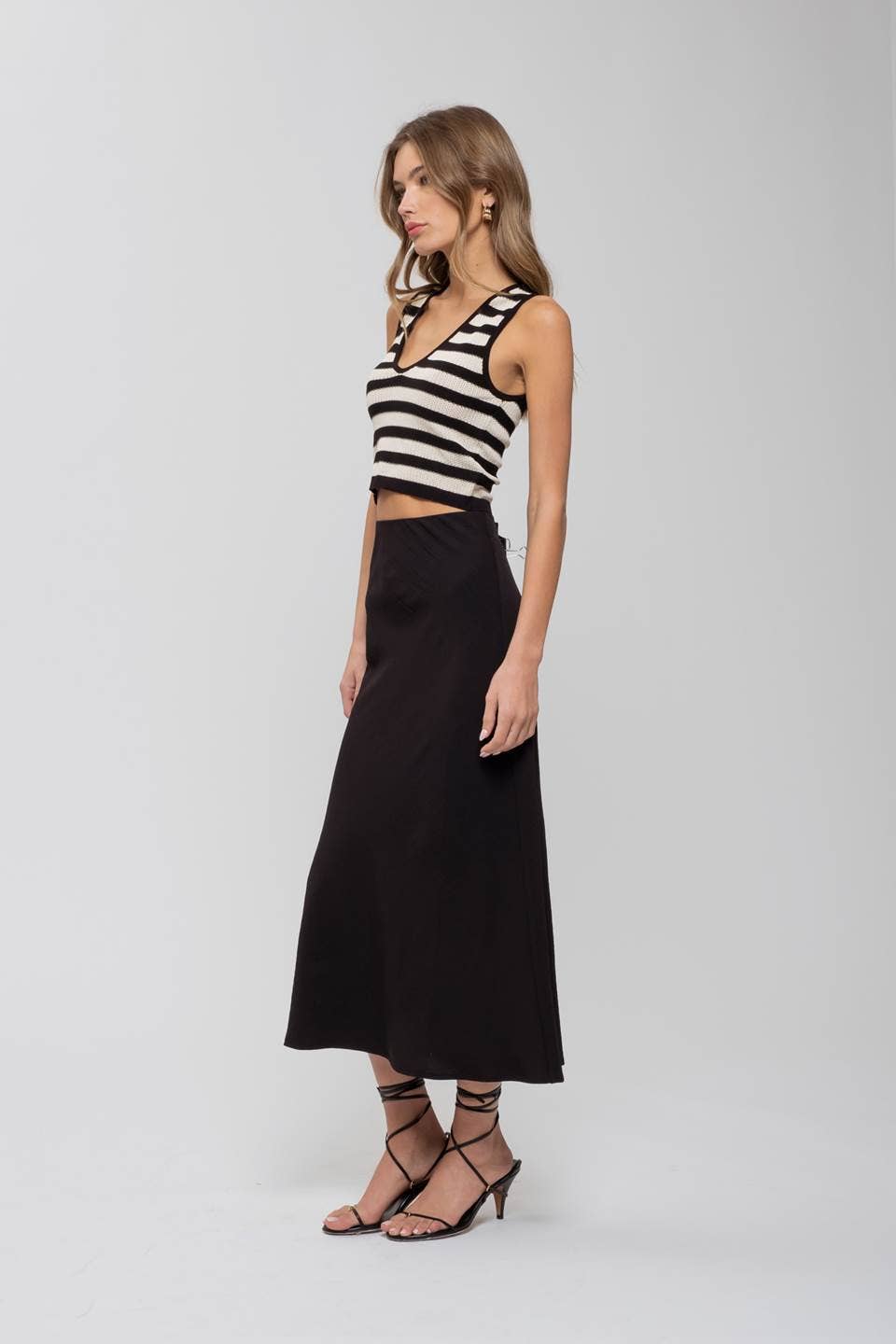 The Workshop Studio - HIGH WAIST SLIP MIDI SKIRT: BLACK