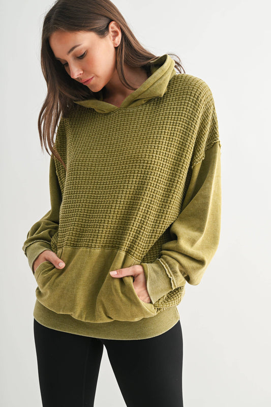 Mono B - Duality Waffle Knit Hoodie: CAMO GREEN