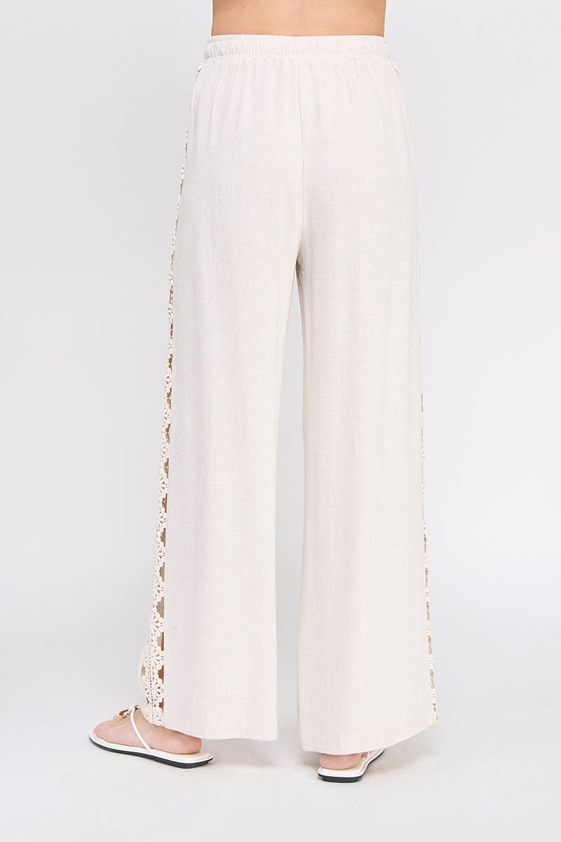 Allie Rose - Linen Blend Elastic Tie-Waist Wide Leg Pant: Natural