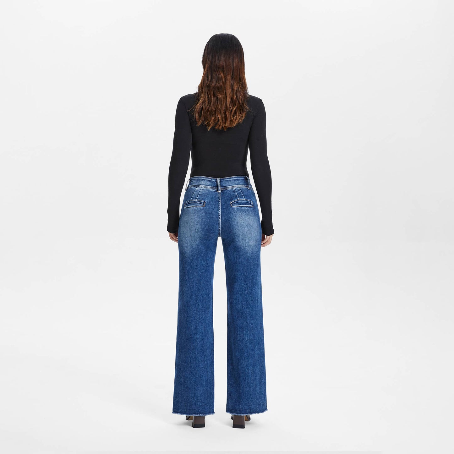 BAYEAS -HIGH RISE STRAIGHT JEANS WITH RAW HEM DARK BLUE