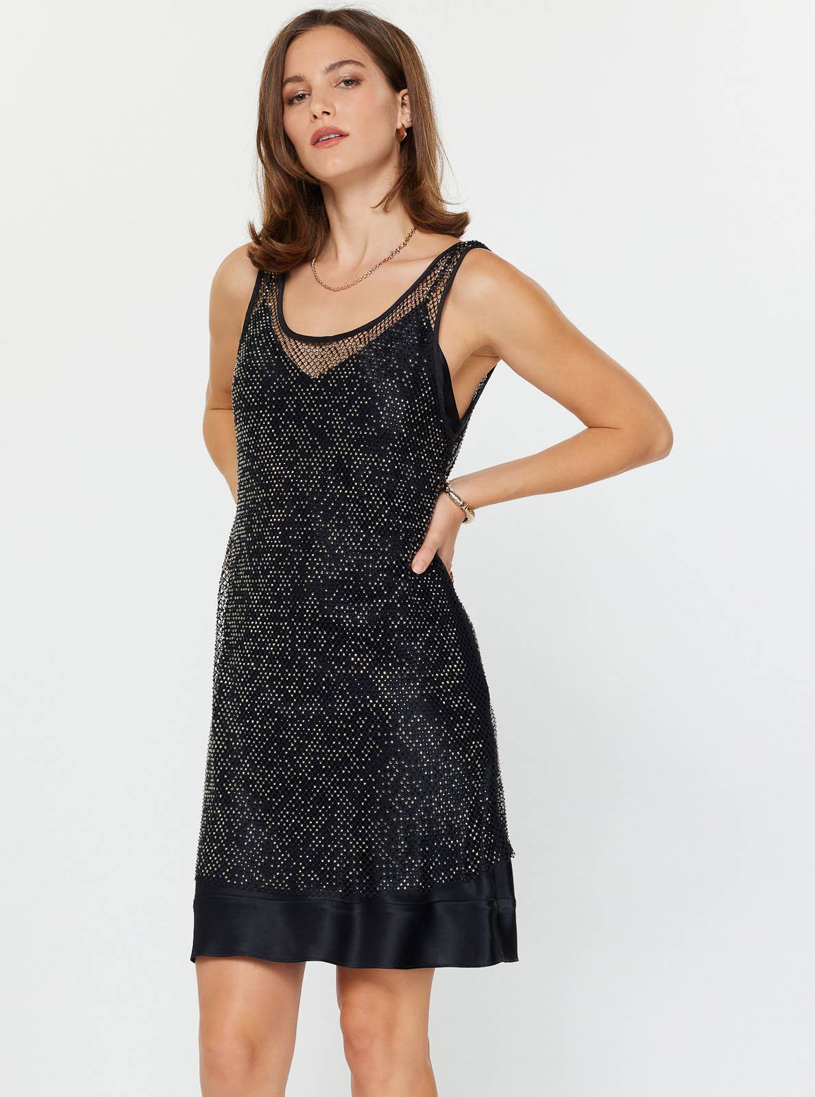 Current Air - Rhinestone Sleeveless Cami Dress: Black