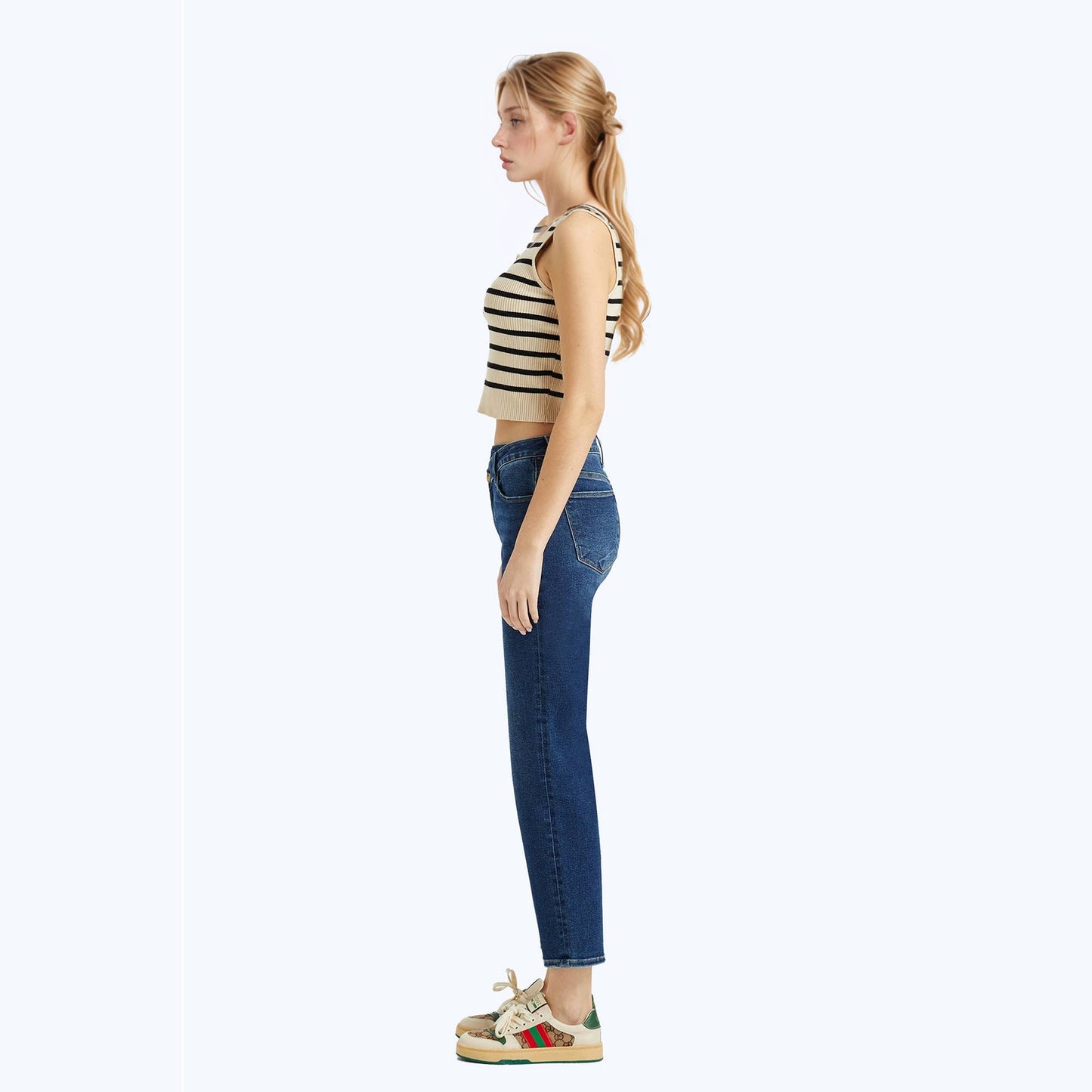 BAYEAS-MID RISE STRAIGHT JEANS WITH FINISHED HEM
