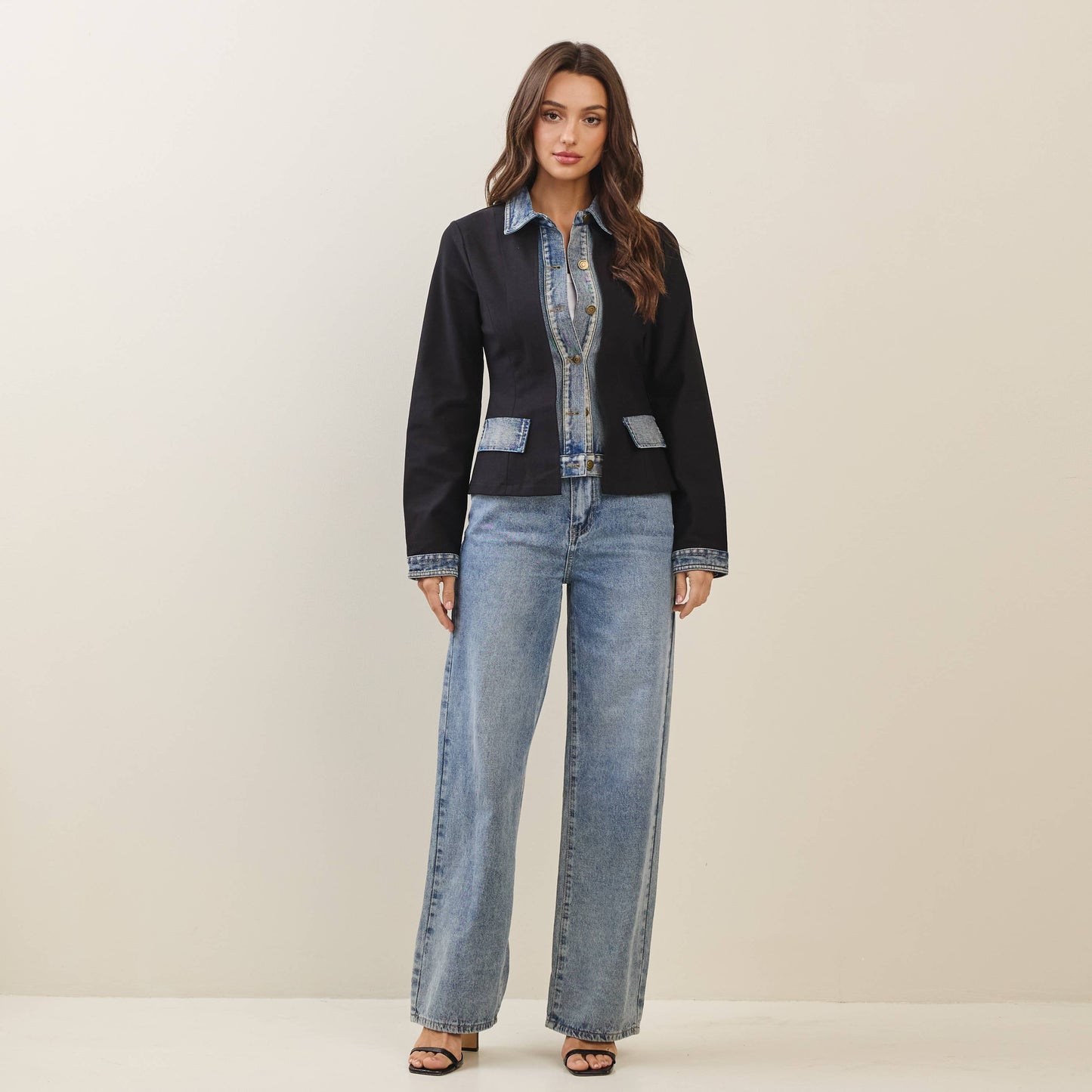Able - Denim trim jacket: Black