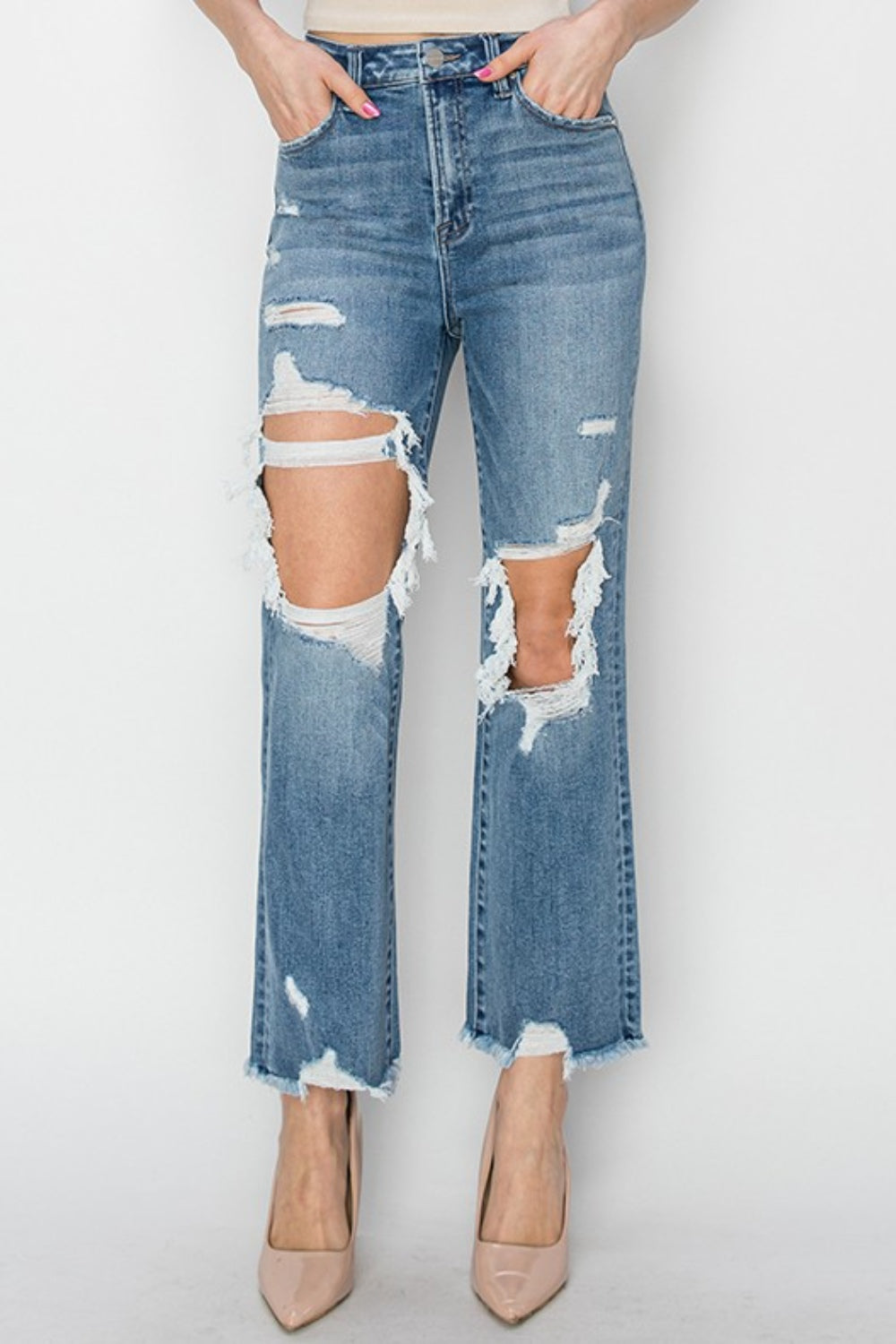 ONLINE ONLY! RISEN High Rise Distressed Crop Straight Jeans