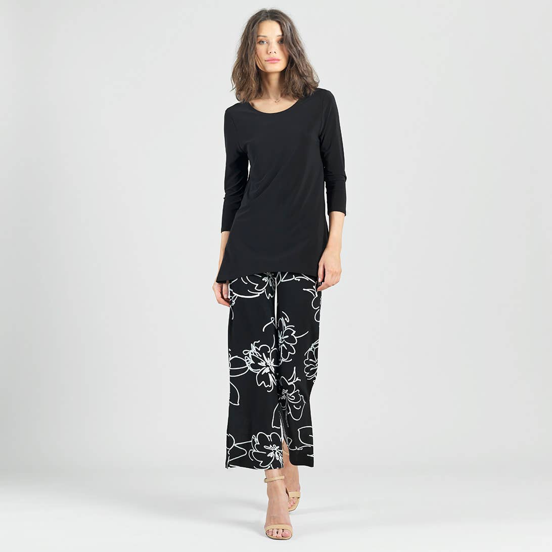 Clara Sunwoo - PT28P1 - Crepe Knit - Side Slit Ankle Pant - Blossom Sketch: Black/White / M