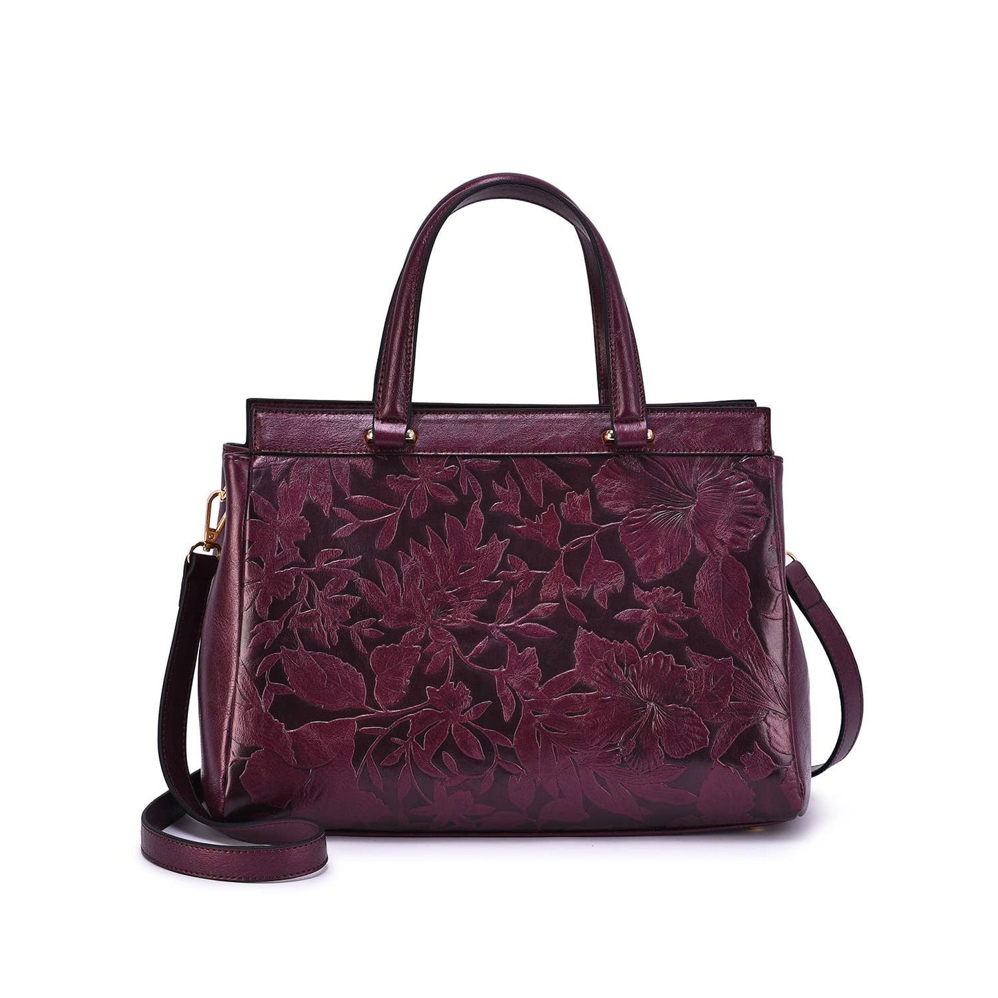 Mellow World - Salome 3D Embossed Floral Satchel: Plum