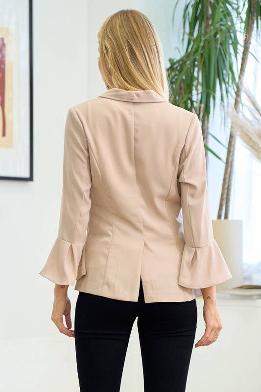 Doe and Rae - Pleats Cuffs Blazer W/Back Slit -Taupe