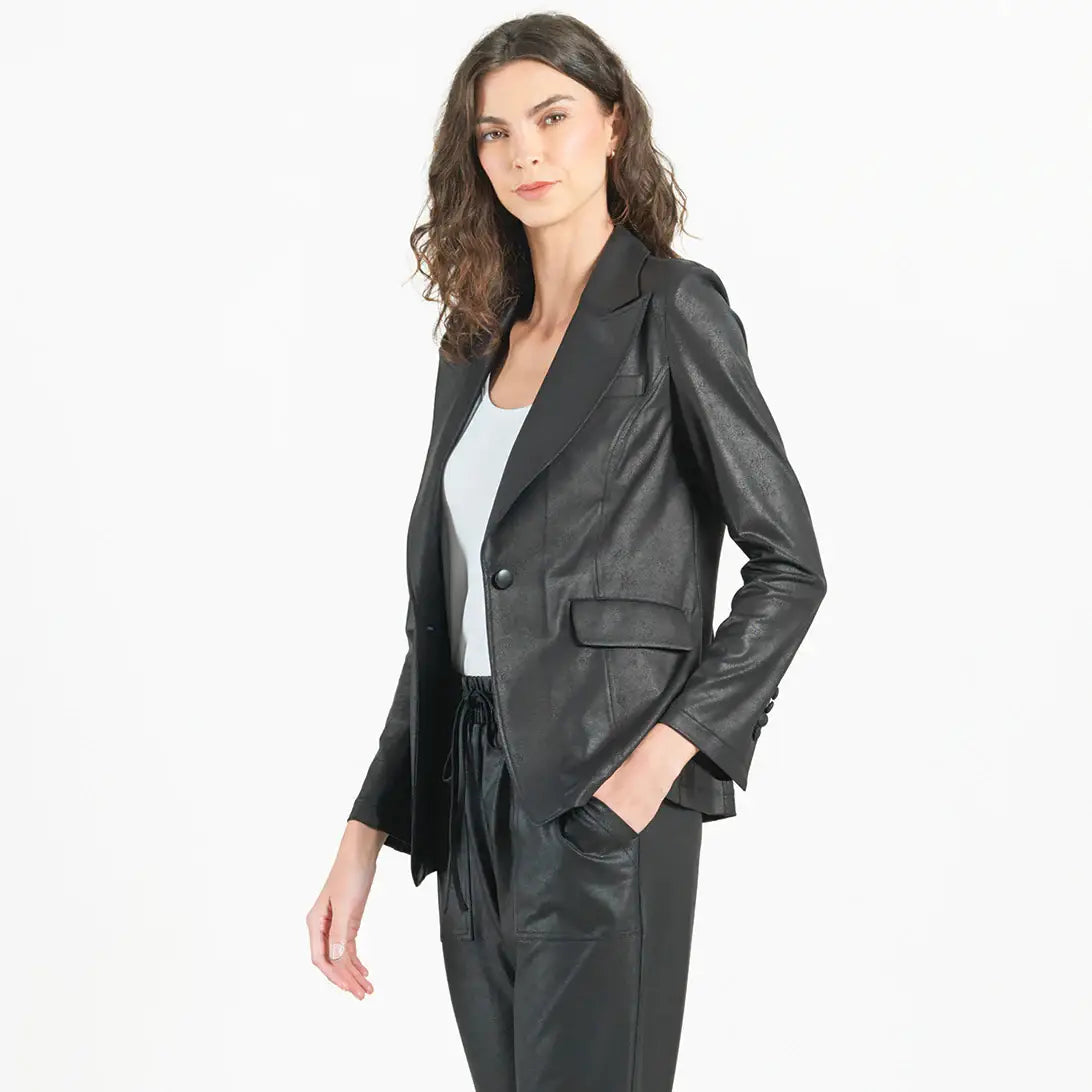 Clara Sunwoo - JK124 - Liquid Leather ™ Signature Pocket Blazer: Black / S