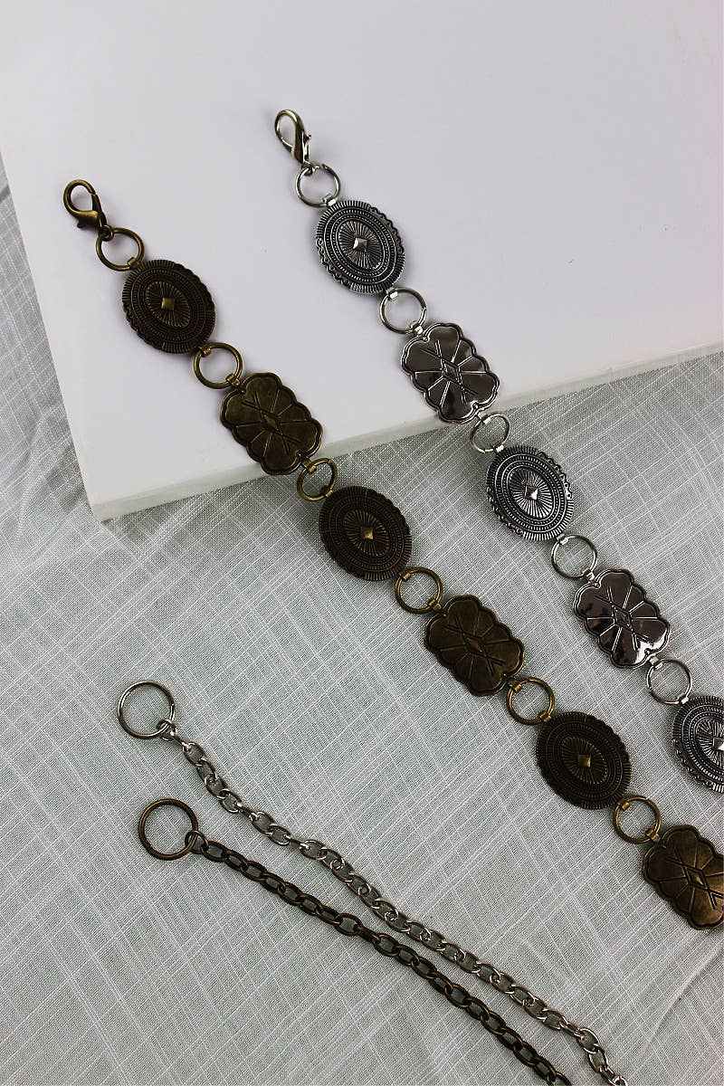 Leto Accessories - Vintage Geometric Western Chain Belt – Timeless Cowboy Chic: Bronze