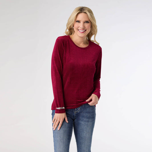 COCO + CARMEN - Delanie Crew Neck Textured Top: Wine