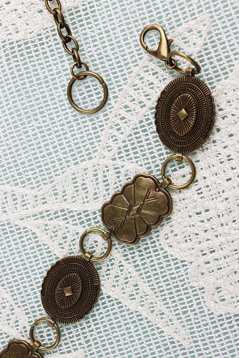 Leto Accessories - Vintage Geometric Western Chain Belt – Timeless Cowboy Chic: Bronze