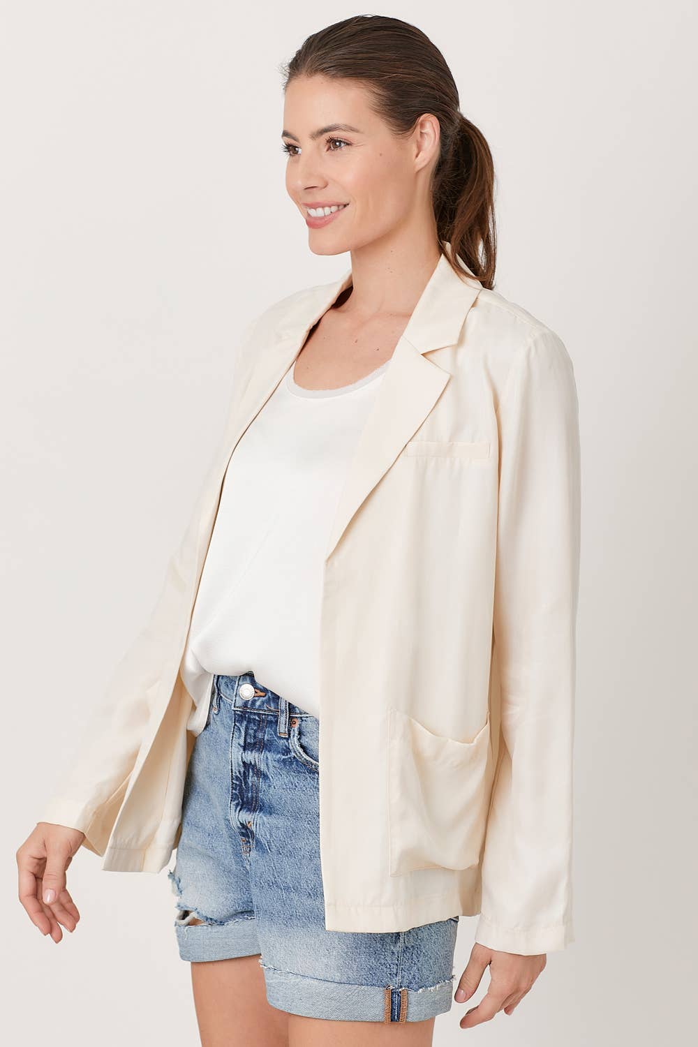 Modal Open Jacket in Cream