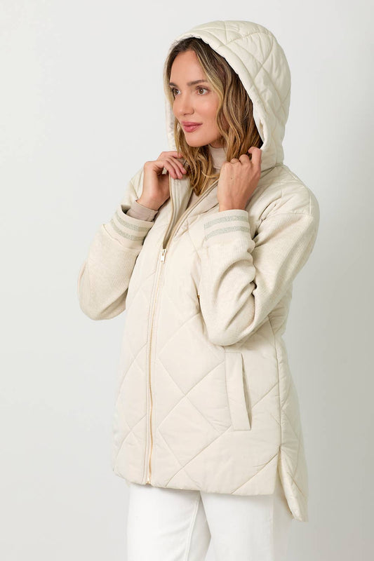 Mystree - Mixed Sleeve Puffer Jacket: Ivory