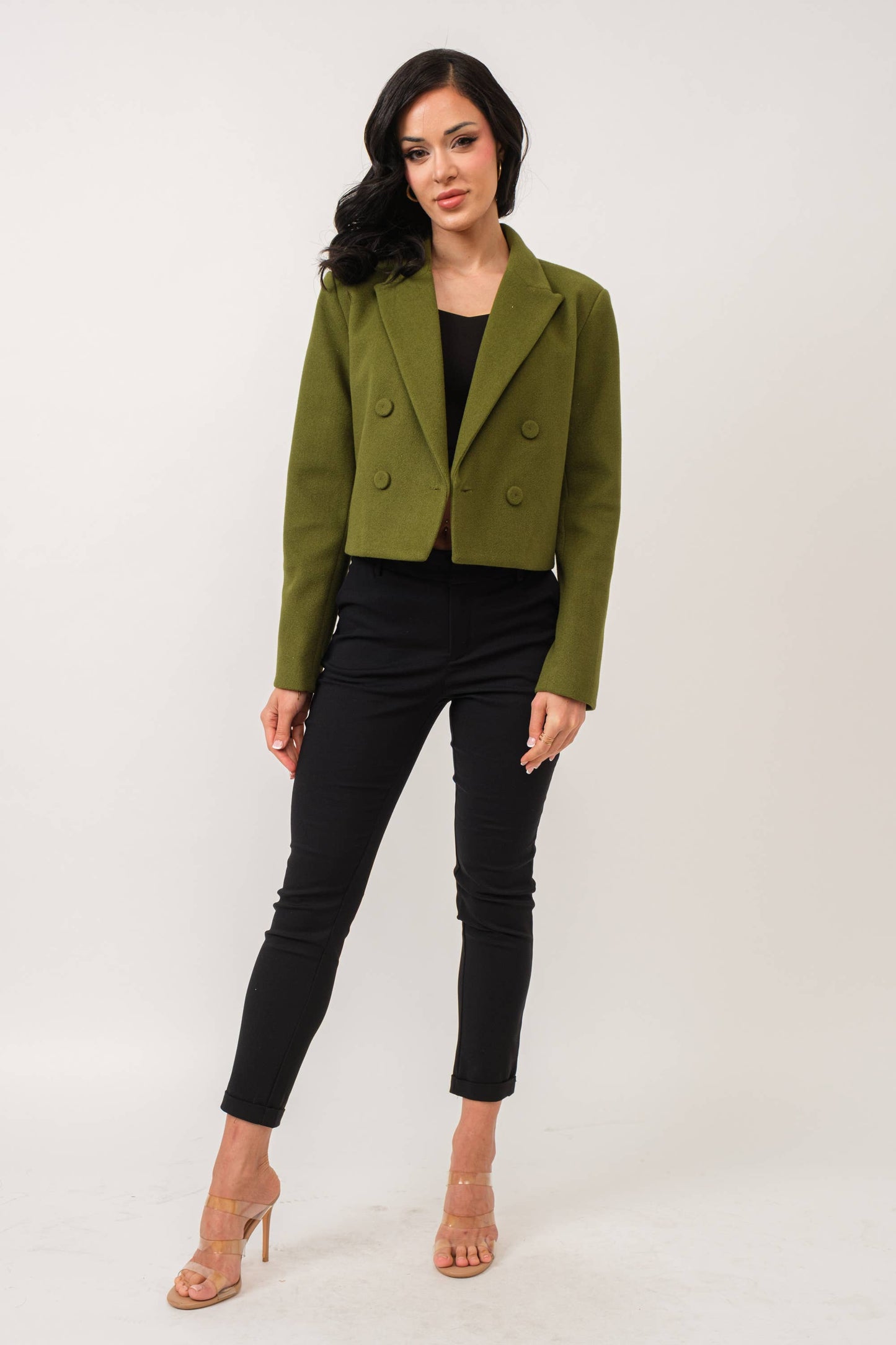 Tea & Cup Cropped double breasted coat / OLIVE