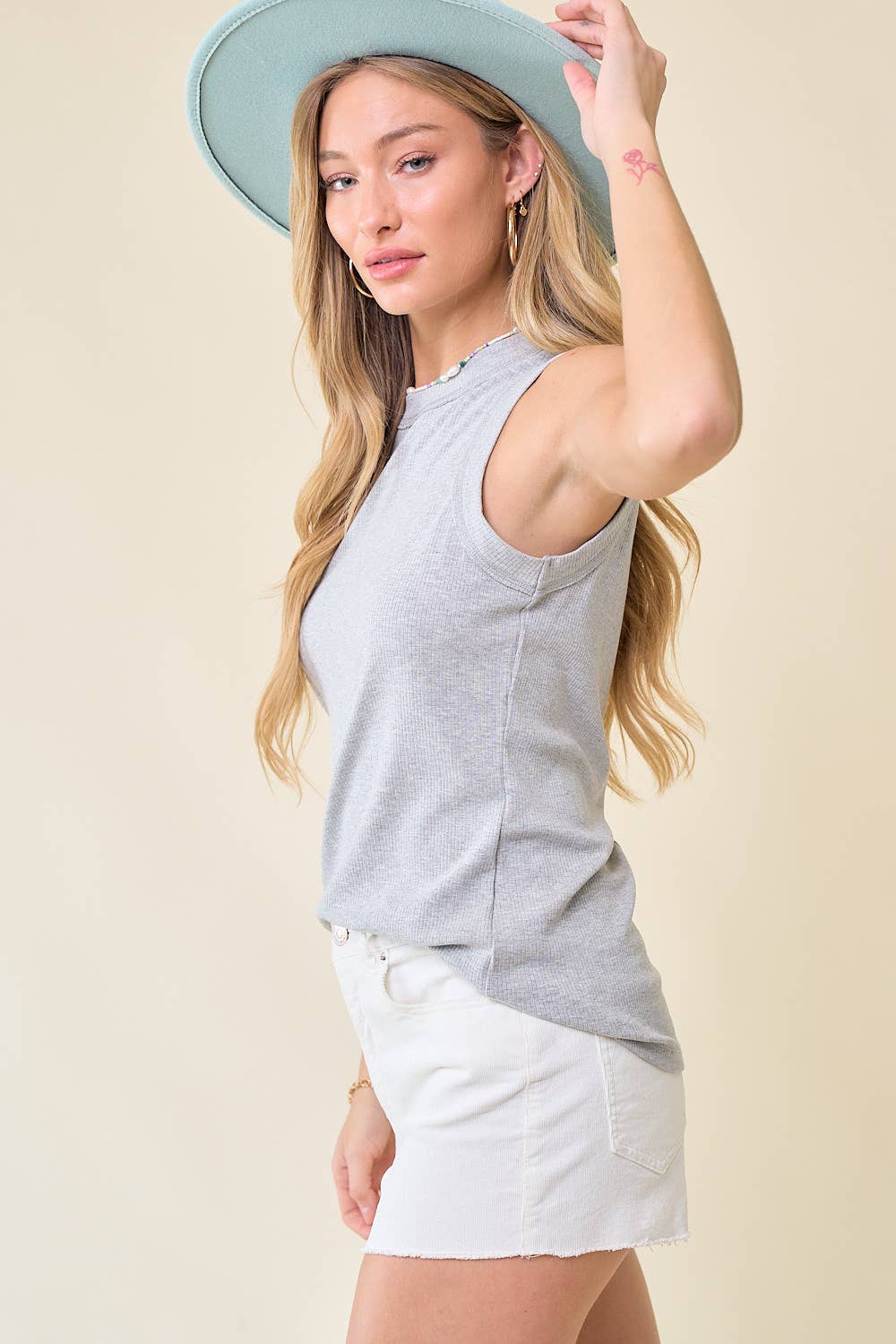 REVERSE STITCH BAND TANK -HEATHER GREY by Doe and Rae