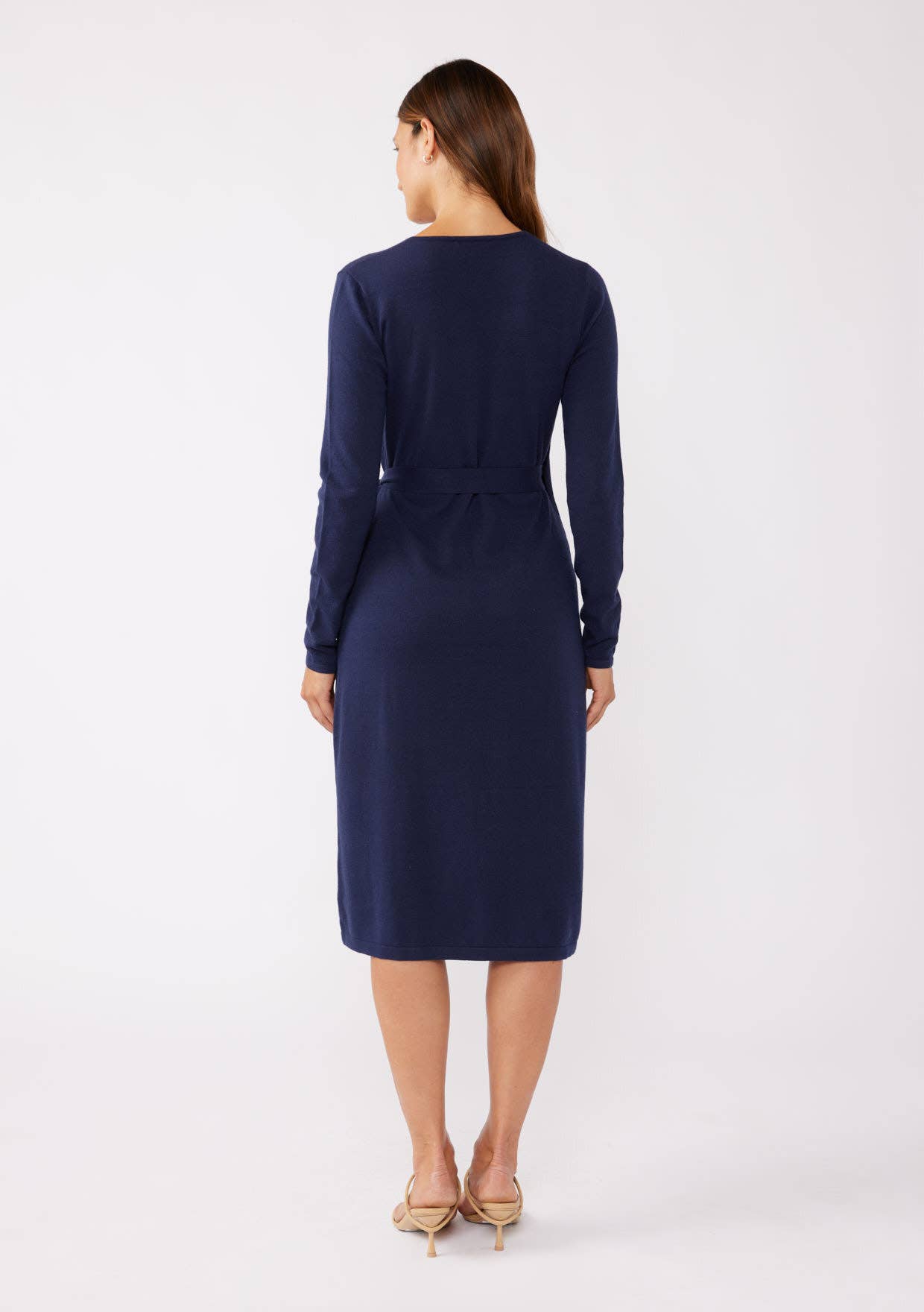 Long Sleeve Sweater Wrap Dress in Navy