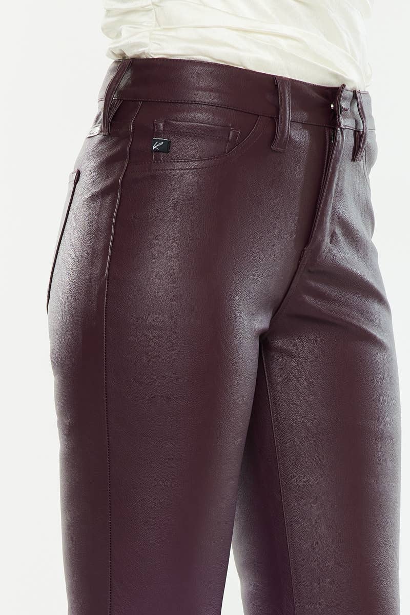 Kan Can USA - BURGUNDY Vegan Leather Pants