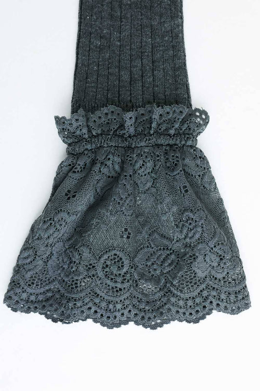 Lace Trimmed Knee-High Socks: Charcoal