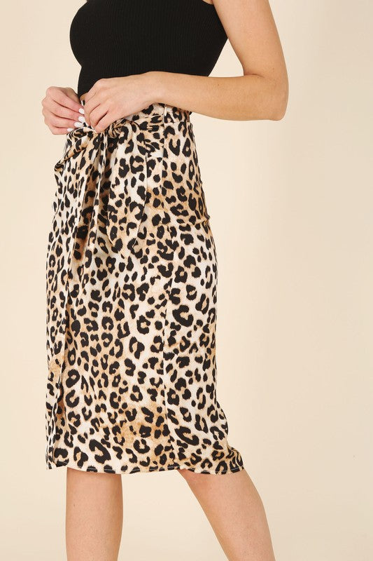 ONLINE ONLY! Satin leopard tie skirt
