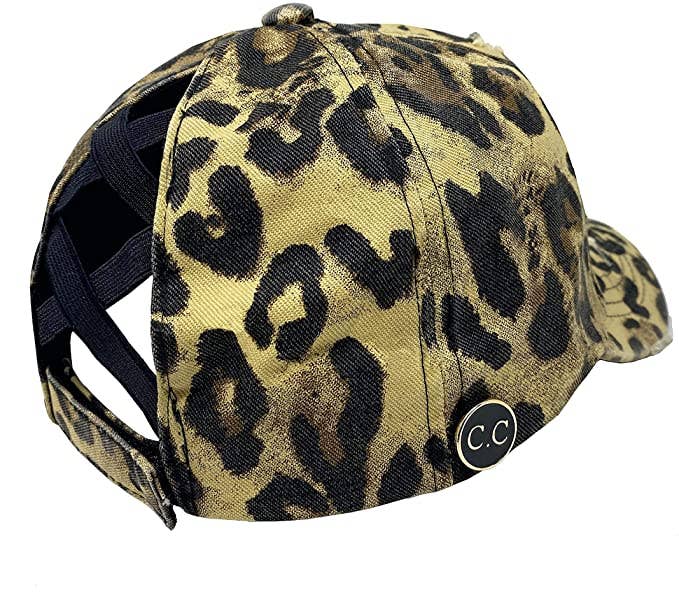 Funky Junque - Criss Cross Ponytail Cap w/Buttons (Leopard)