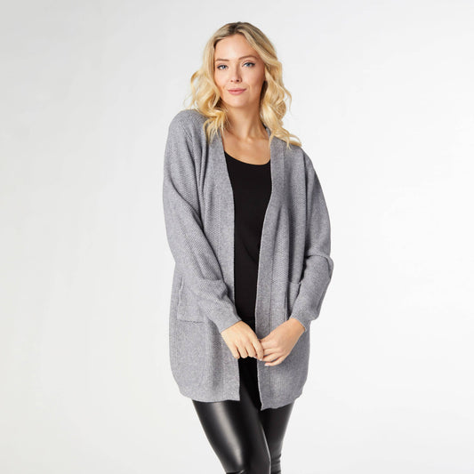 COCO + CARMEN - Relaxed Ciana Cardigan with Pocket - Mid Heather Grey