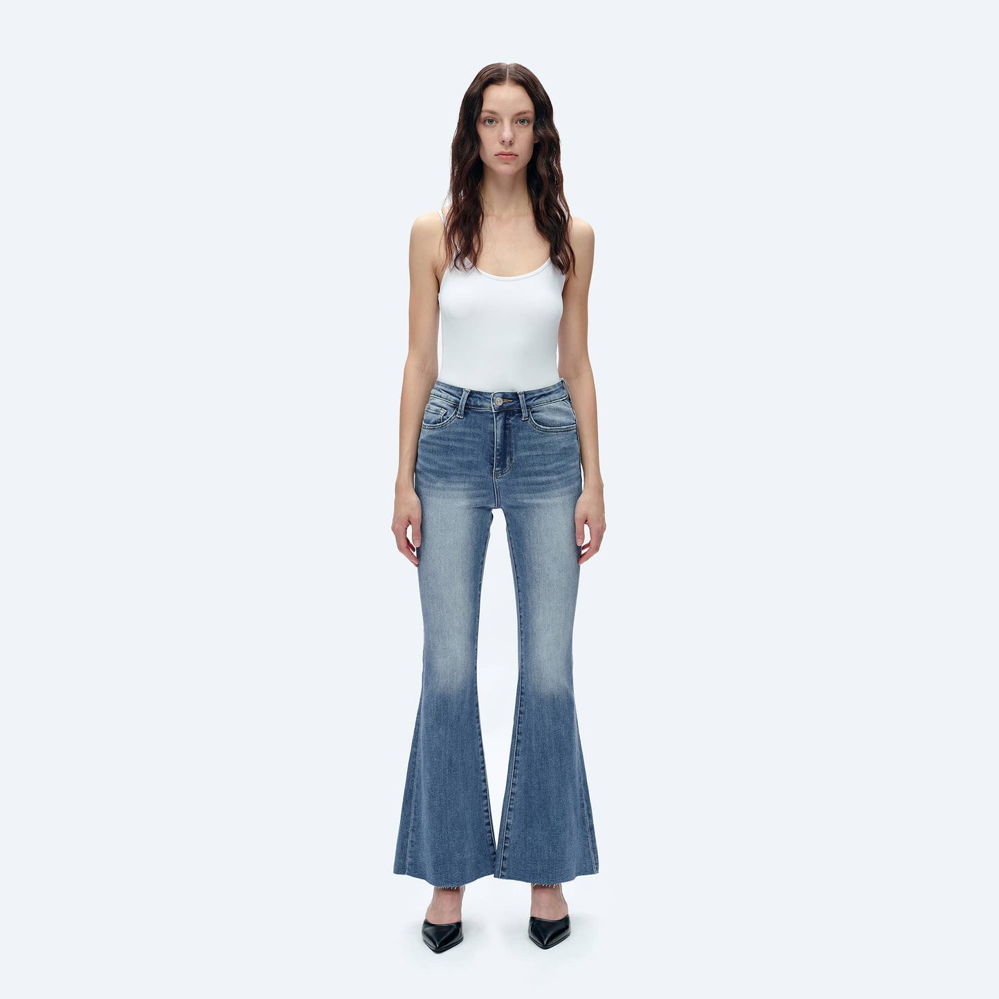 BAYEAS - HIGH RISE FLARE JEANS WITH RAW HEM FREEFALL