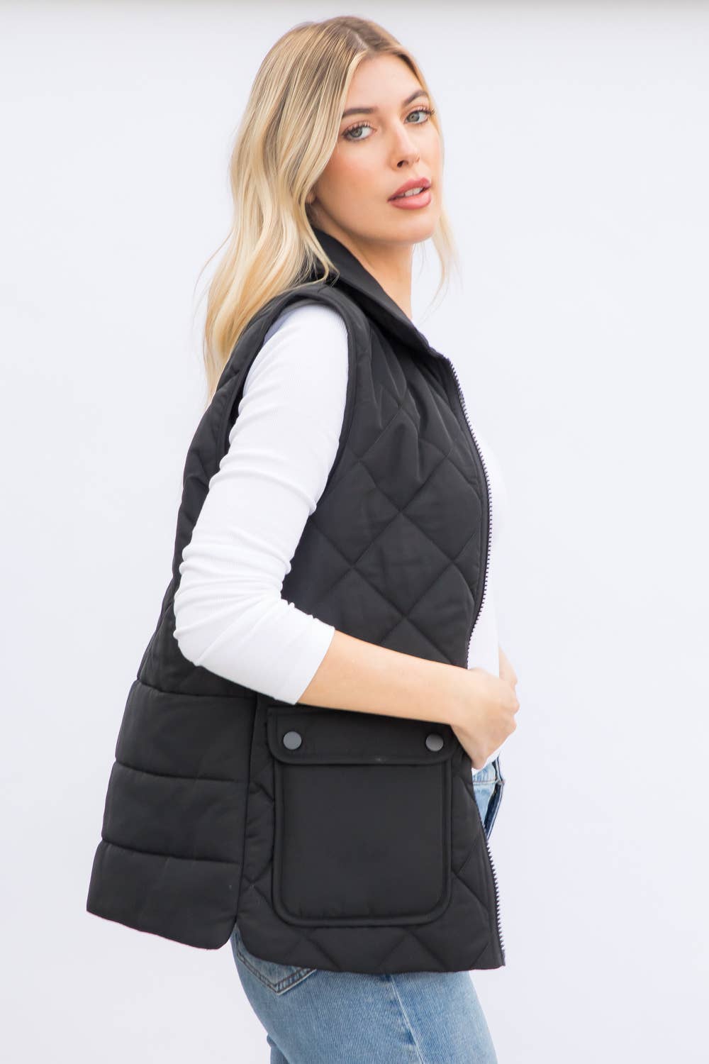 Light Weight Polyfill Quilted Vest: Black by 26 International