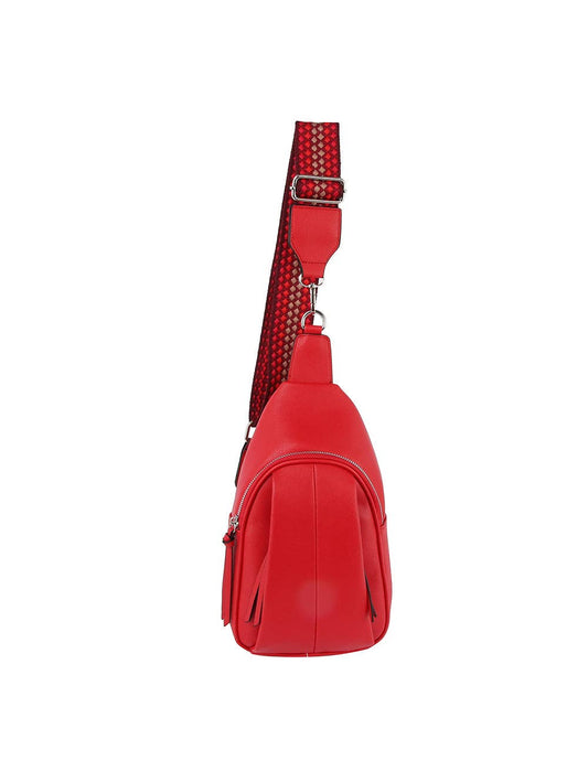 Handbag Factory Corp - Soft leather sling bag with guitar strap: Red