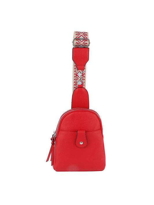 Handbag Factory Corp - Guitar Strap Sling Crossbody Backpack: Red