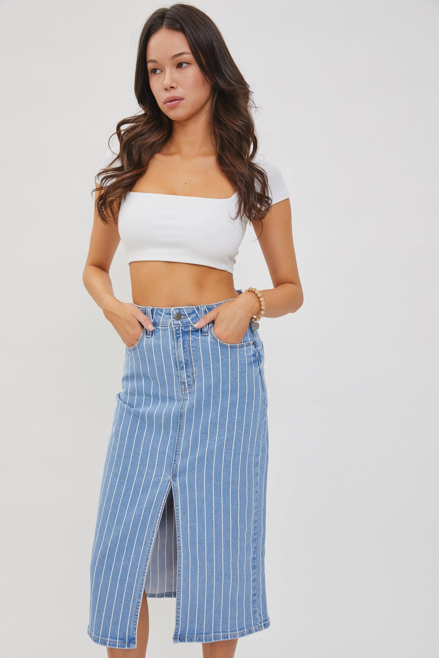 Cello Jeans - High Rise Midi Skirt with Front Slit