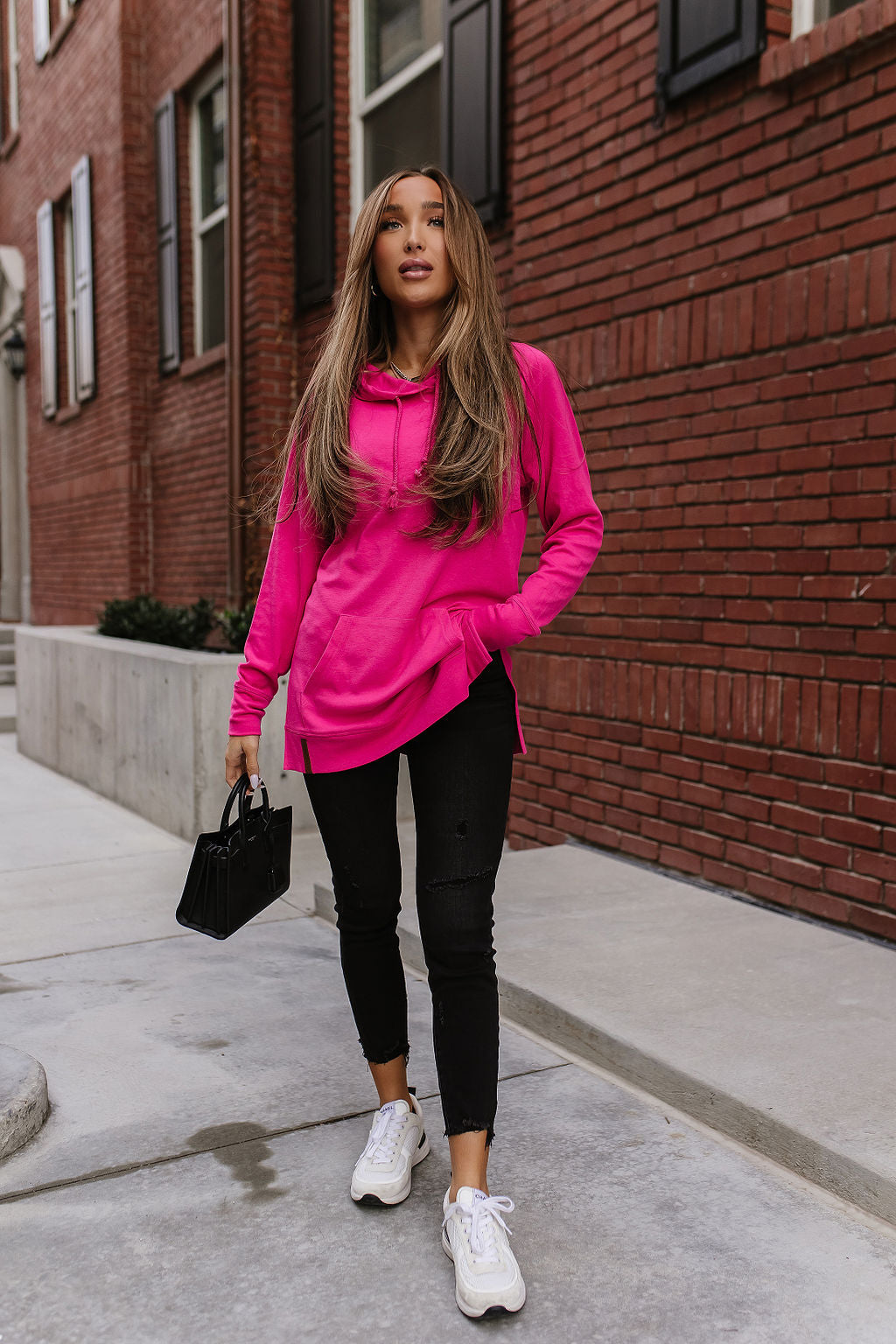 ONLINE ONLY! Sideslit Hoodie - Hot Pink