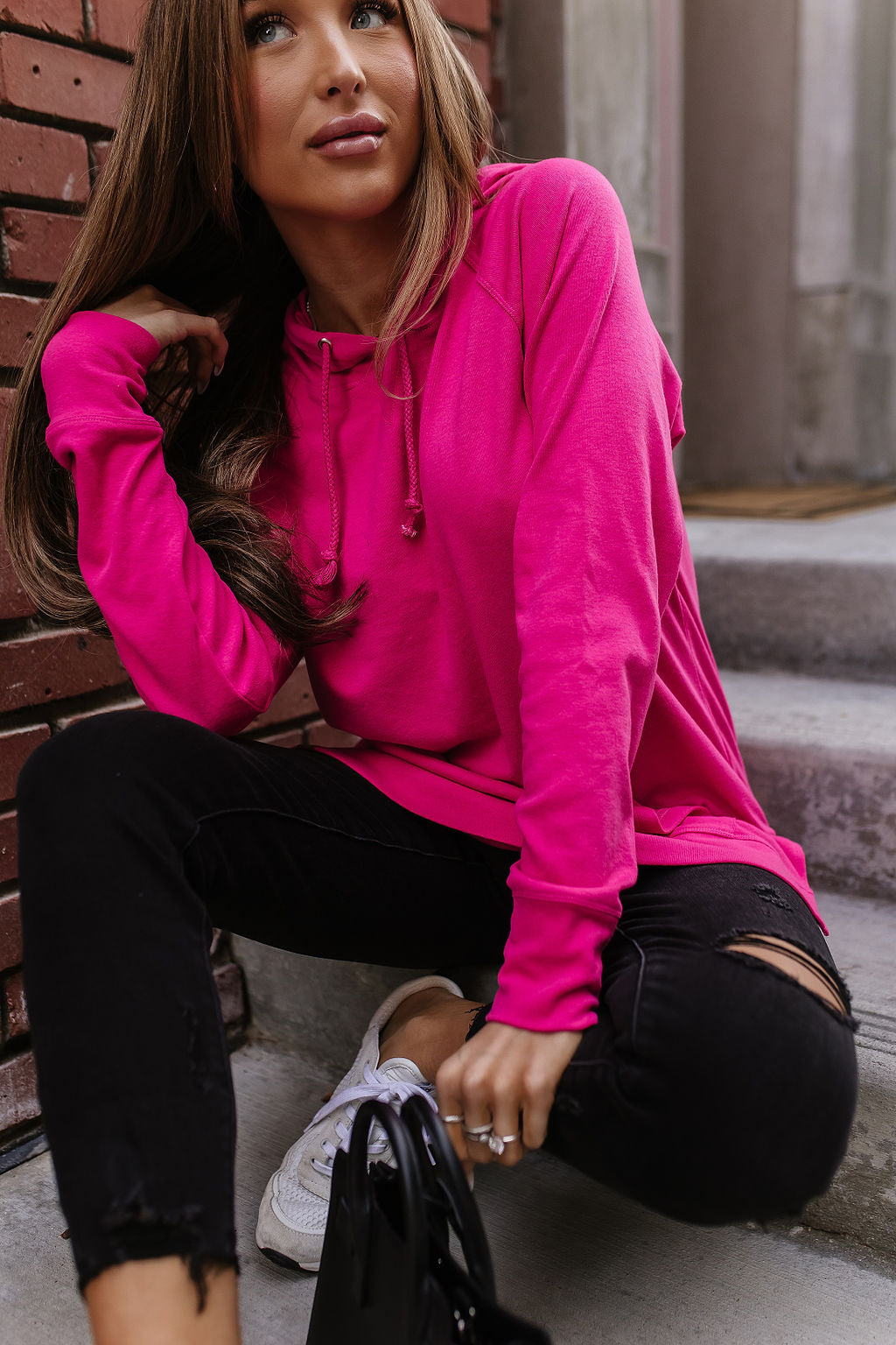 ONLINE ONLY! Sideslit Hoodie - Hot Pink